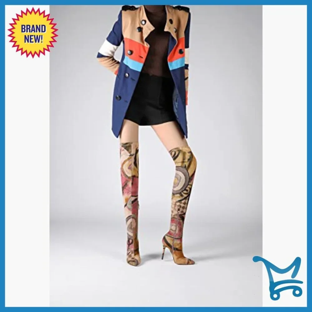 Women's Thigh High Boots Pointed Toe Stiletto Heel Denim Over The Knee